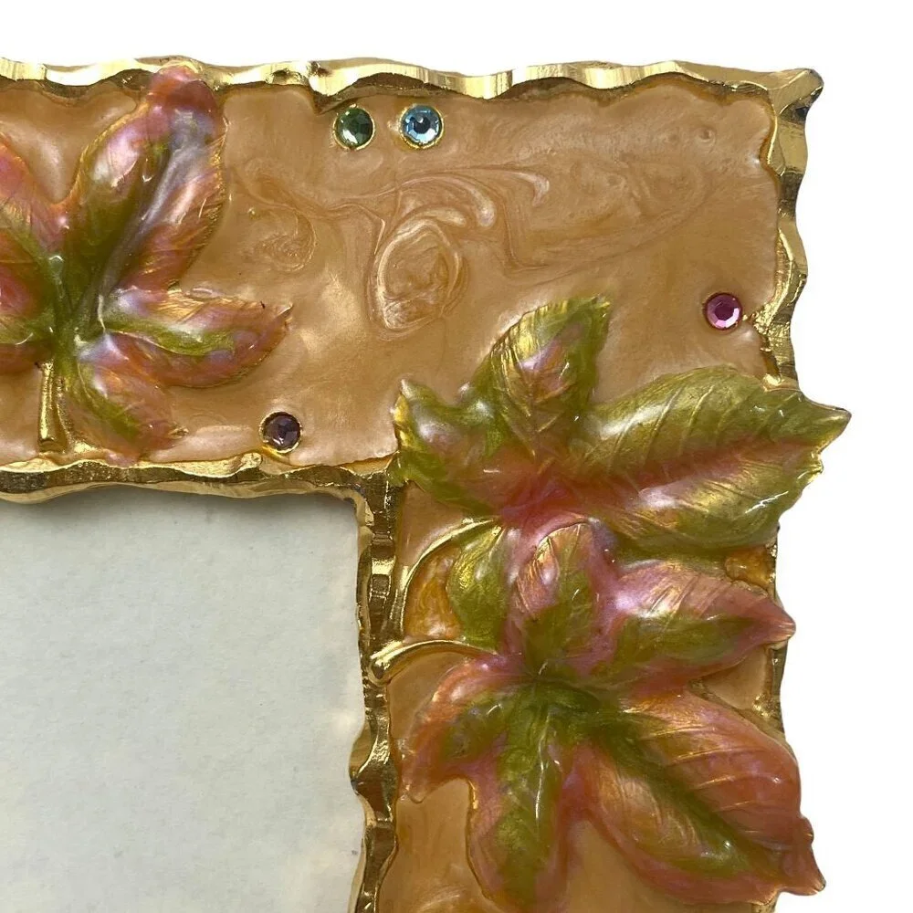 MIKE & ALLY Picture Frame Autumn Leaf Enamel Metal 3.5